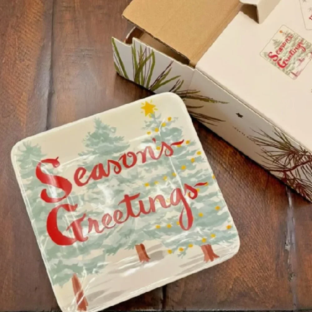 NEW S4 Pottery Barn 'Tis The Season Appetizer Plates | Holiday Snack Plate Set